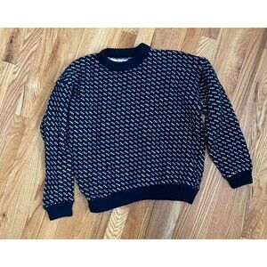 Vintage LL Bean Sweater Mens XL Blue Wool Birdseye Norway